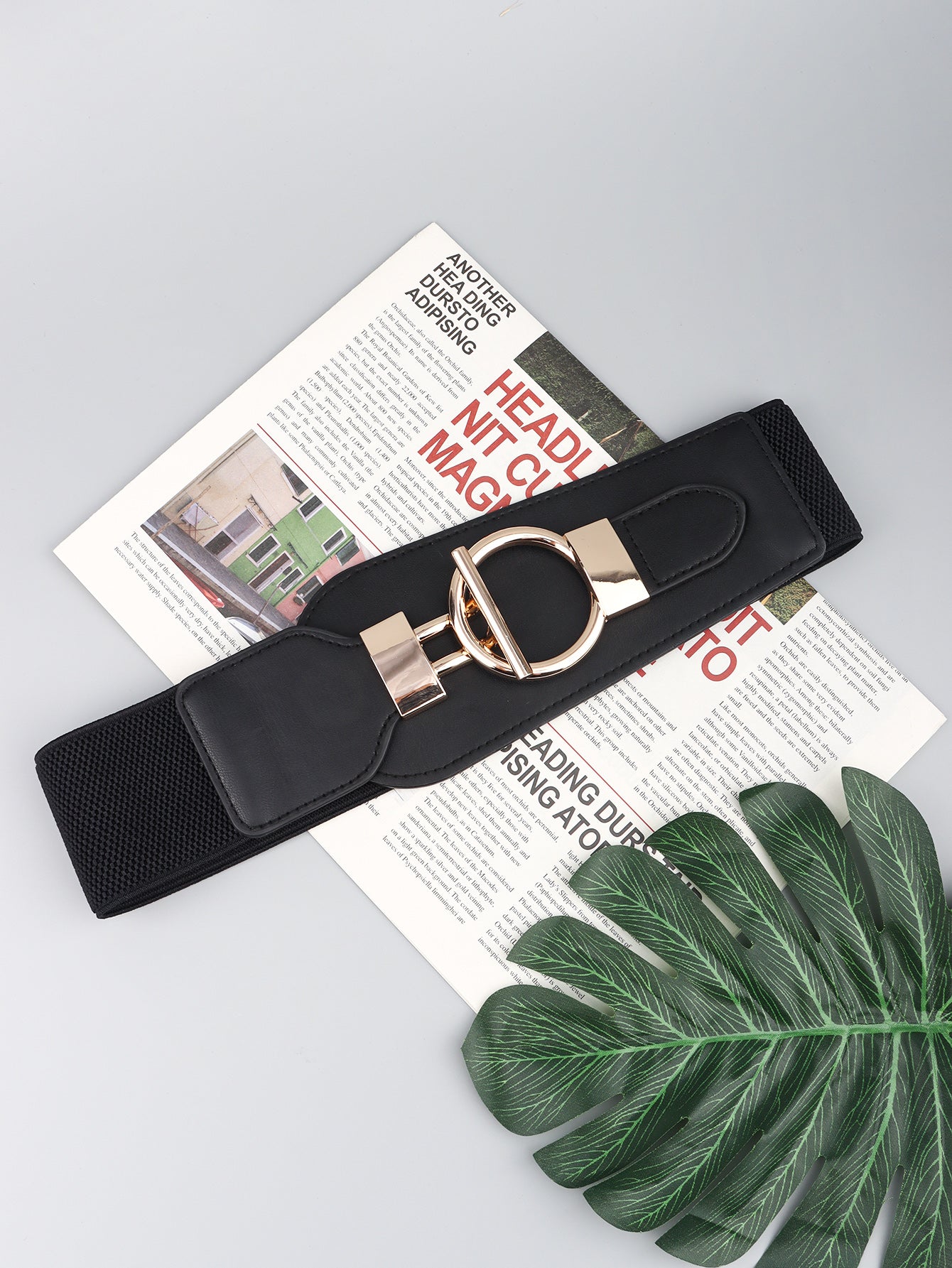 PU Elastic Wide Belt with Alloy Buckle -