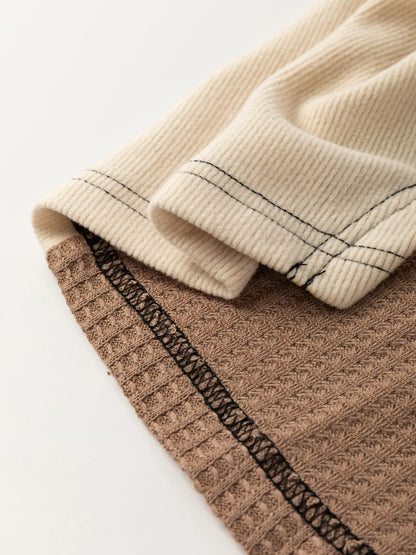 Color Block Stitch Detail Long Sleeve Top -
