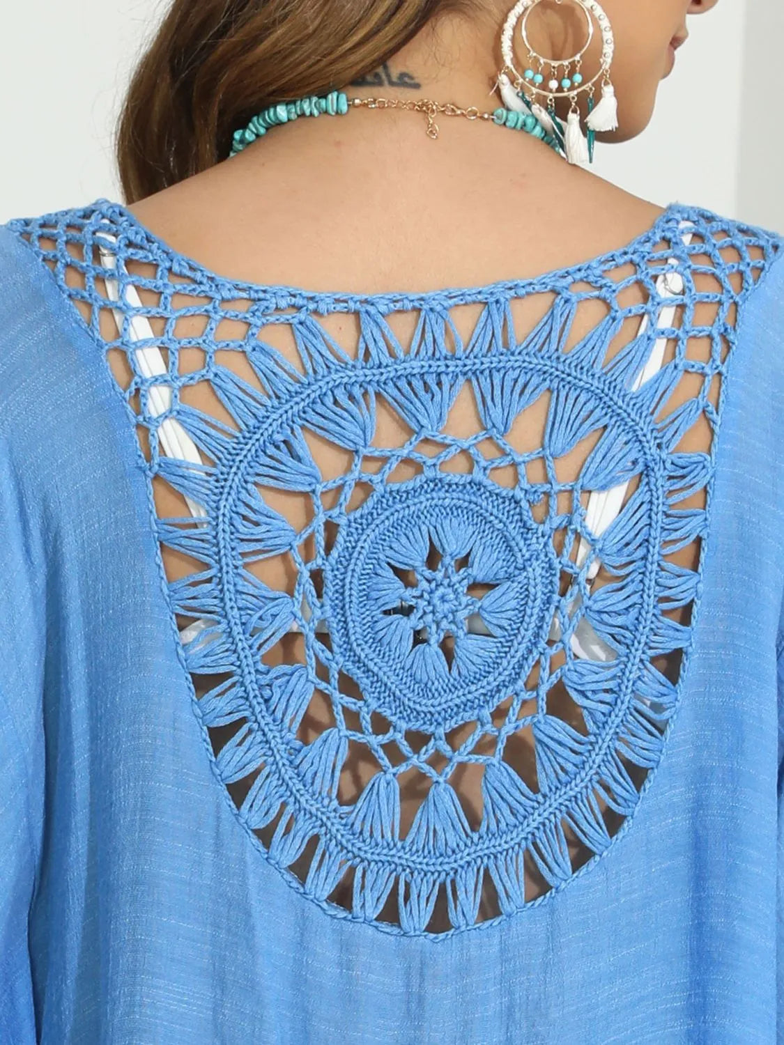 Tassel Crochet Round Neck Cover-Up -