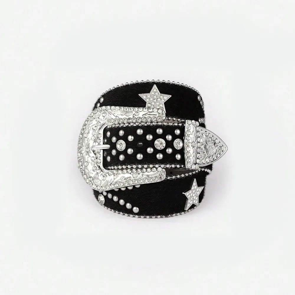 PU Leather Inlaid Rhinestone Belt -