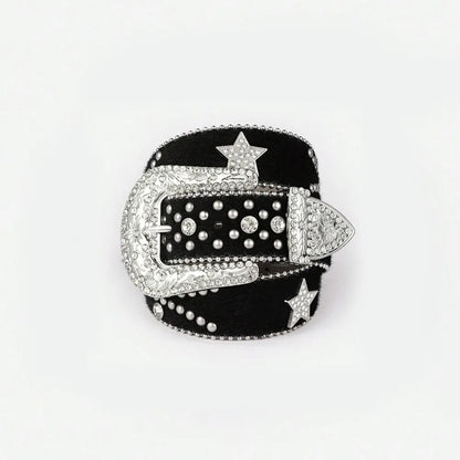 PU Leather Inlaid Rhinestone Belt -