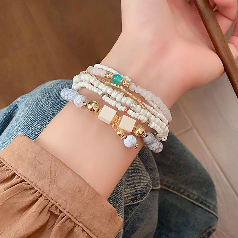 Resin Rice Bead Bracelet - White One Size