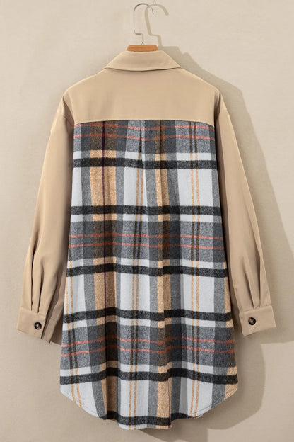 Pocketed Plaid Long Sleeve Mini Shirt Dress -
