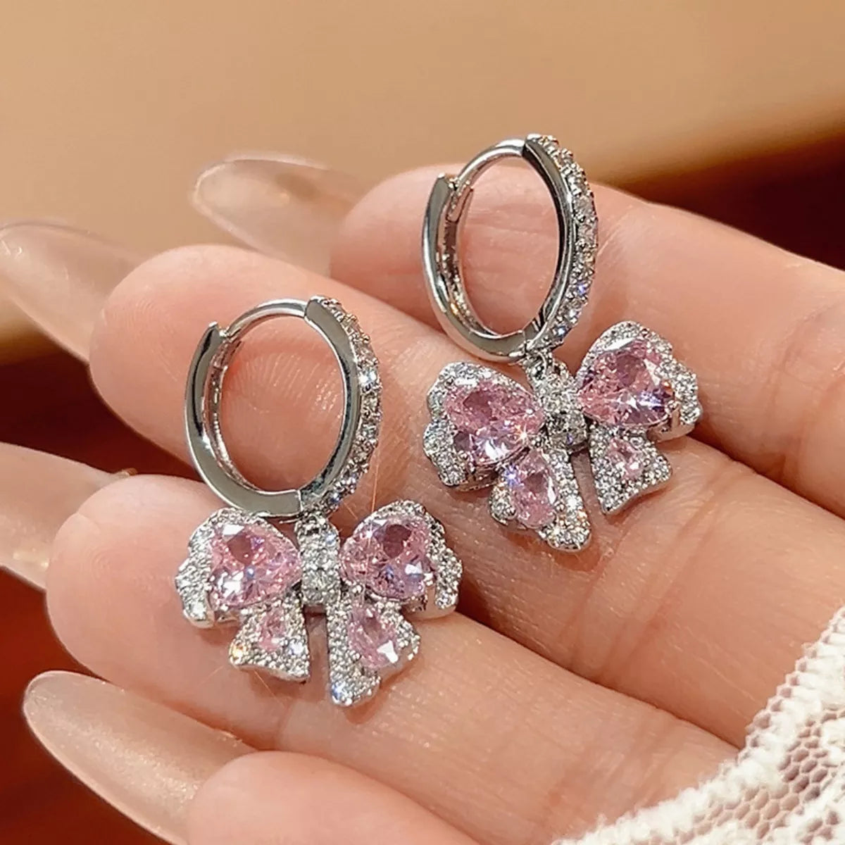 Bowknot Drop Earrings - Silver One Size