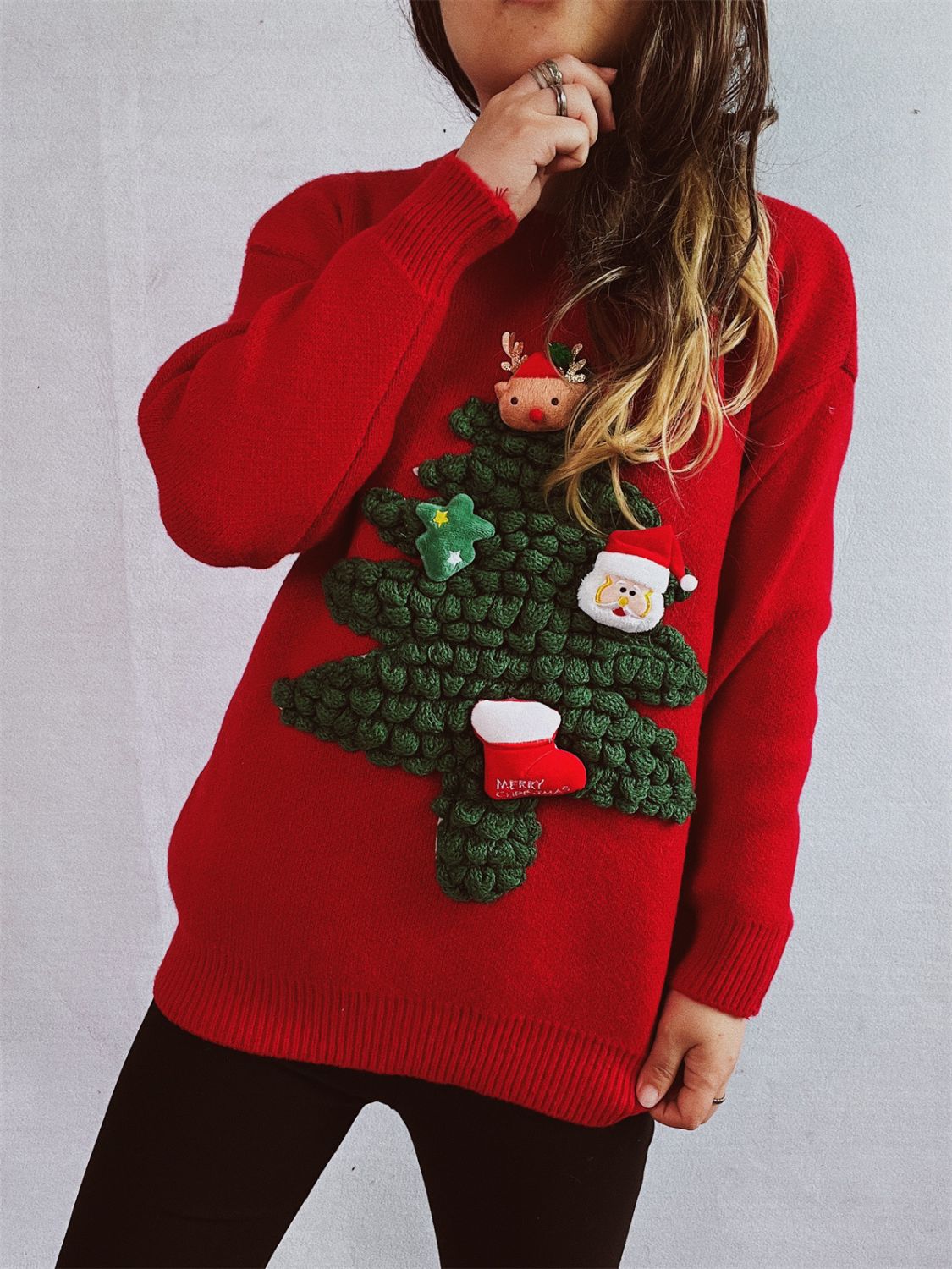 Christmas Tree Round Neck Long Sleeve Sweater