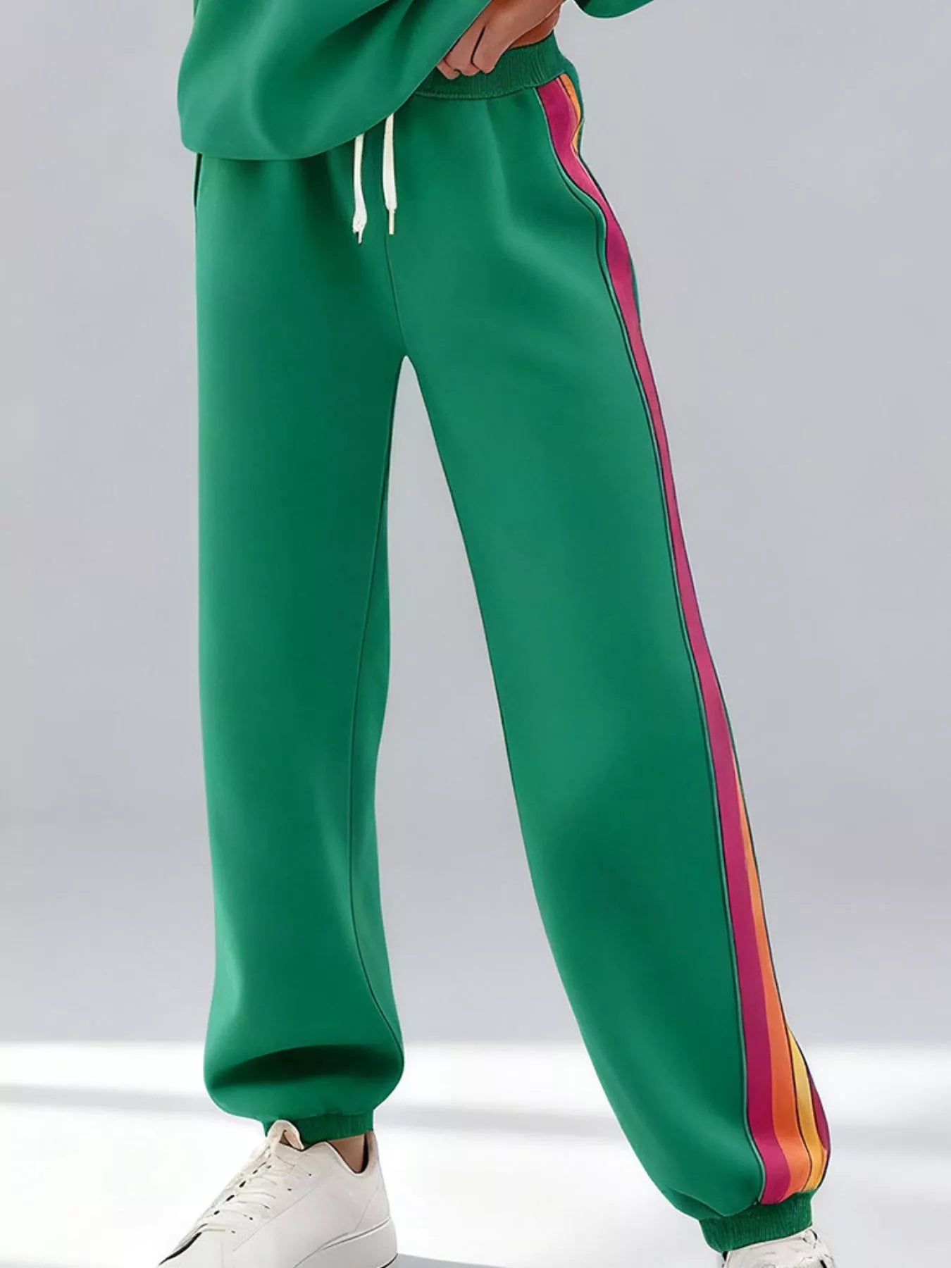 Striped Round Neck Sweatshirt and Pants Set -