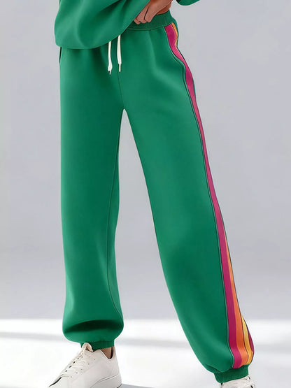 Striped Round Neck Sweatshirt and Pants Set -