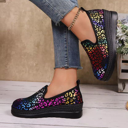 Leopard Round Toe Wedge Slip-Ons -