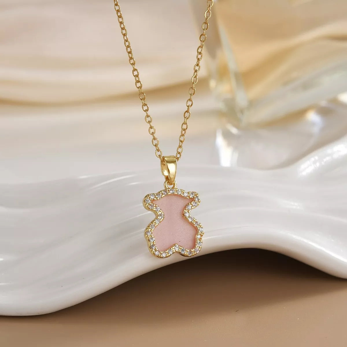 Bear Pendant Necklace - Blush Pink One Size