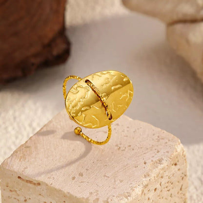 Hammered Disc Open Ring - Gold One Size