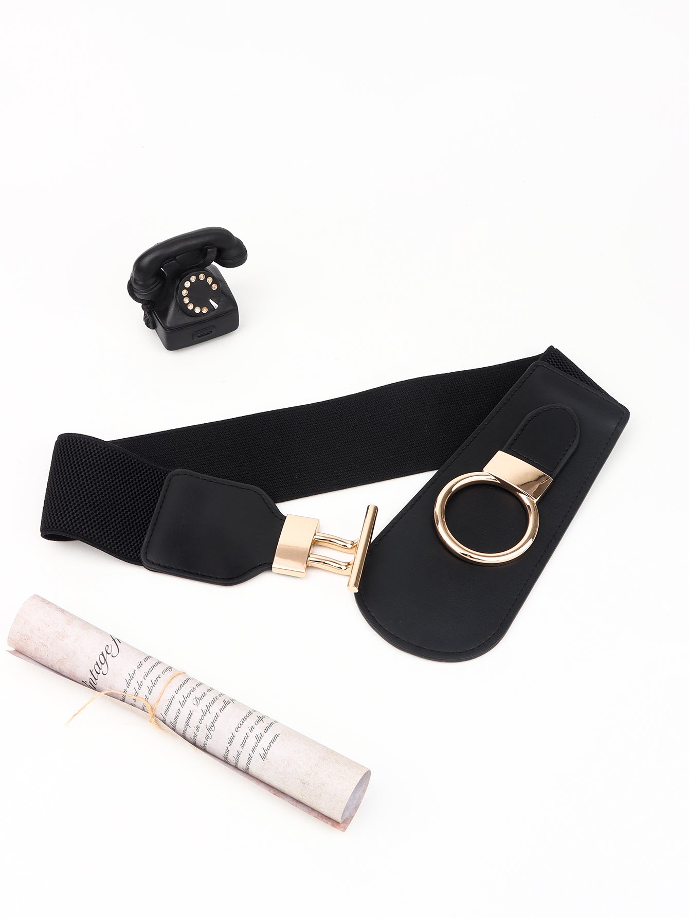 PU Elastic Wide Belt with Alloy Buckle -