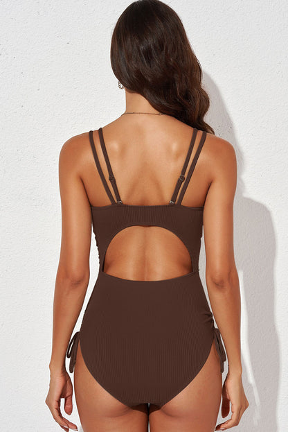 Tied Cutout Plunge One-Piece Swimsuit -