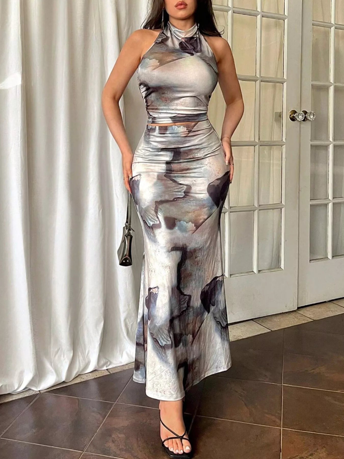 Tie-Dye Halter Top and Mermaid Skirt Set -