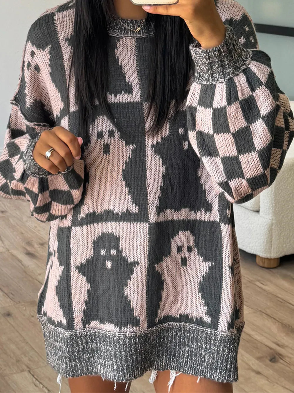 Ghost Dropped Shoulder Long Sleeve Sweater - Dusty Pink
