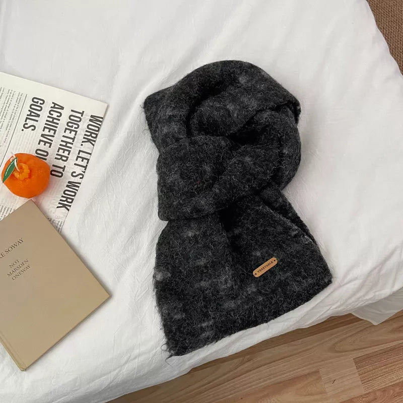 Soft Fuzzy Contrast Scarf - Black One Size