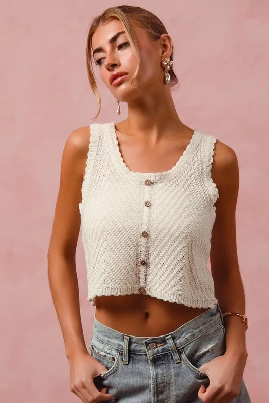 Chevron Pattern Front Lightweight Tank Top - Off White