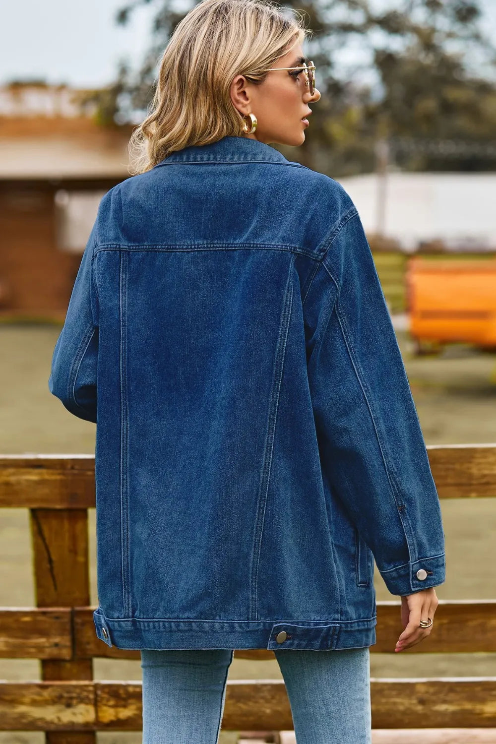 Buttoned Collared Neck Denim Jacket -