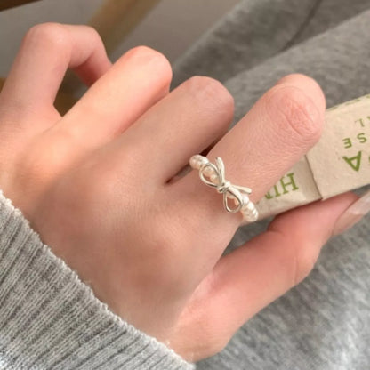 Bow Pearl Beaded Ring -