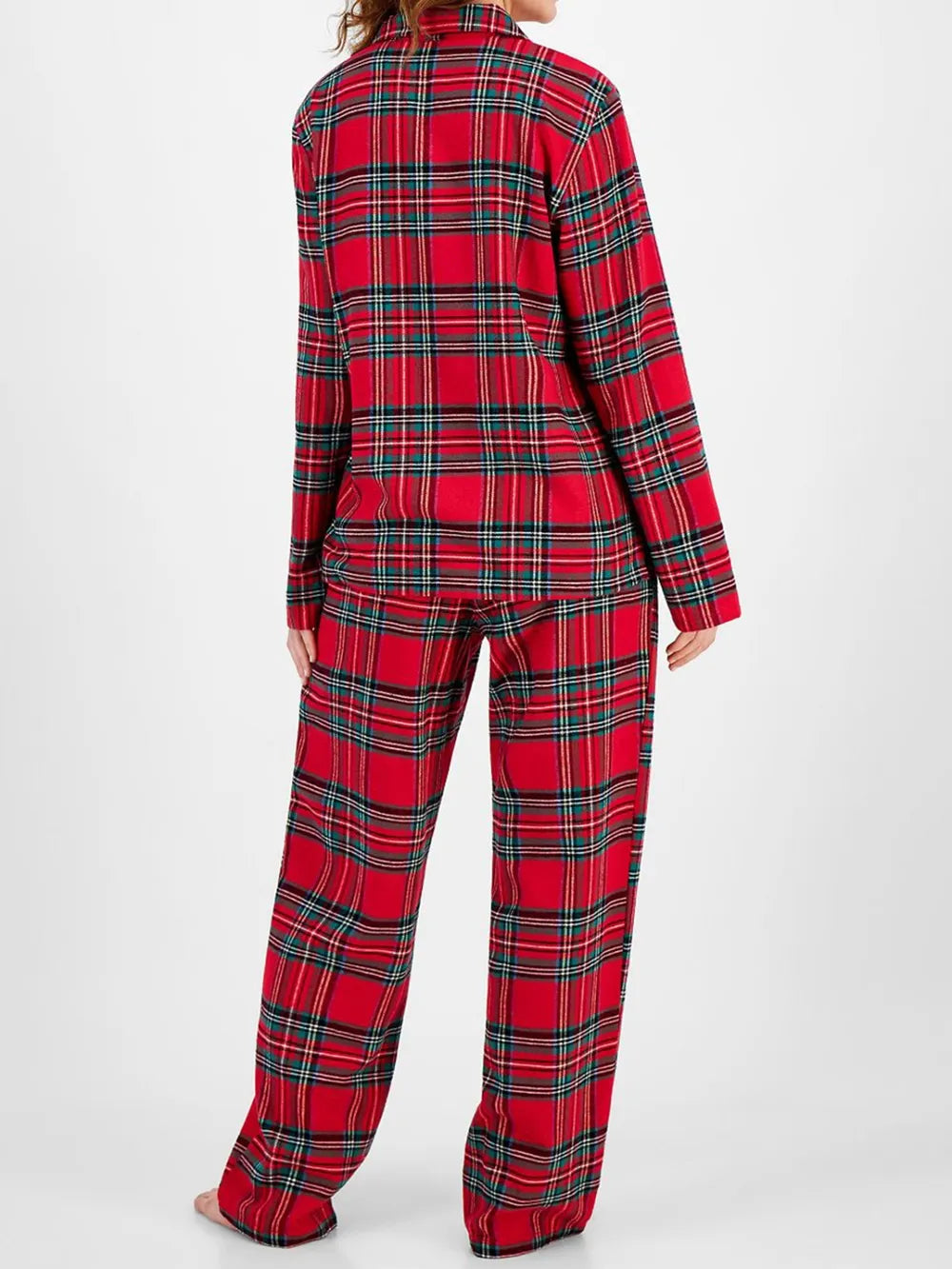 Plaid Collared Neck Button Up Top and Pants Lounge Set -