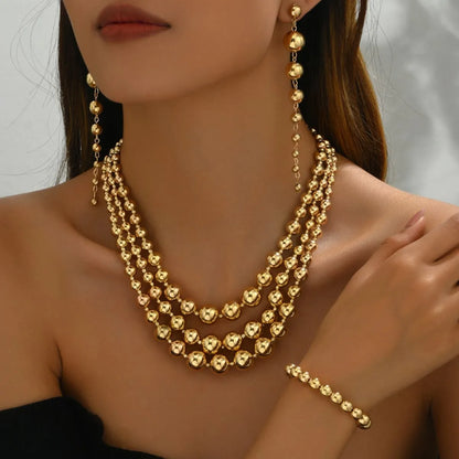 Beaded Multi-Layered Necklace Bracelet Earrings Jewelry Set -