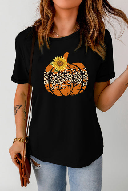 Floral Pumpkin Graphic Tee - Black