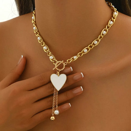 Pearl Heart Necklace - Gold One Size