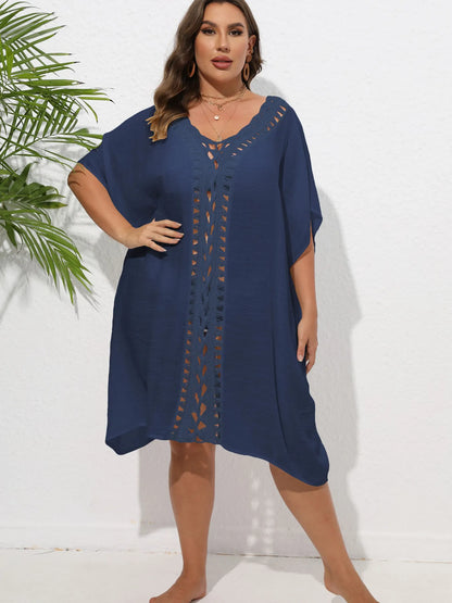 Crochet Trim V-Neck Beach Cover-Up Dress -