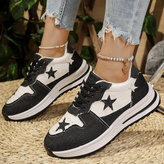 Star Lace Up Sneakers - Black
