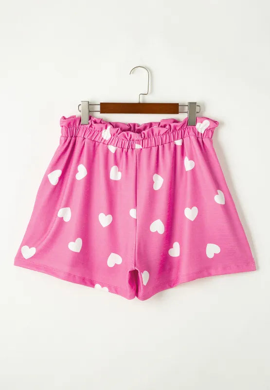 Heart Long Sleeve Top and Elastic Waist Shorts Set -