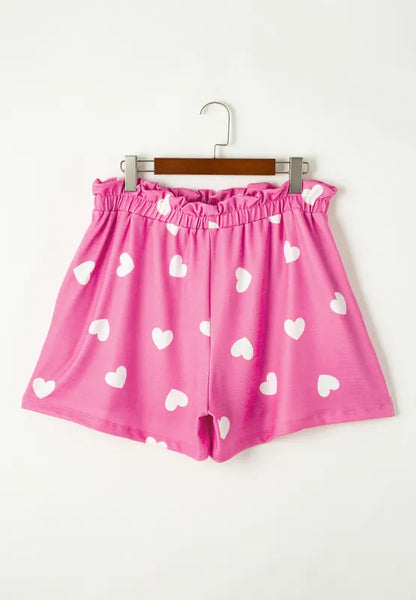 Heart Long Sleeve Top and Elastic Waist Shorts Set -