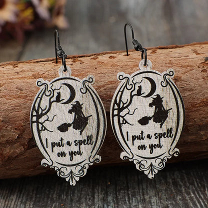 Witch Wooden Dangle Earrings -