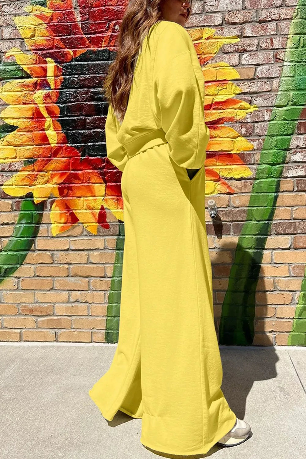 Round Neck Long Sleeve Sweatshirt and Pants Set -