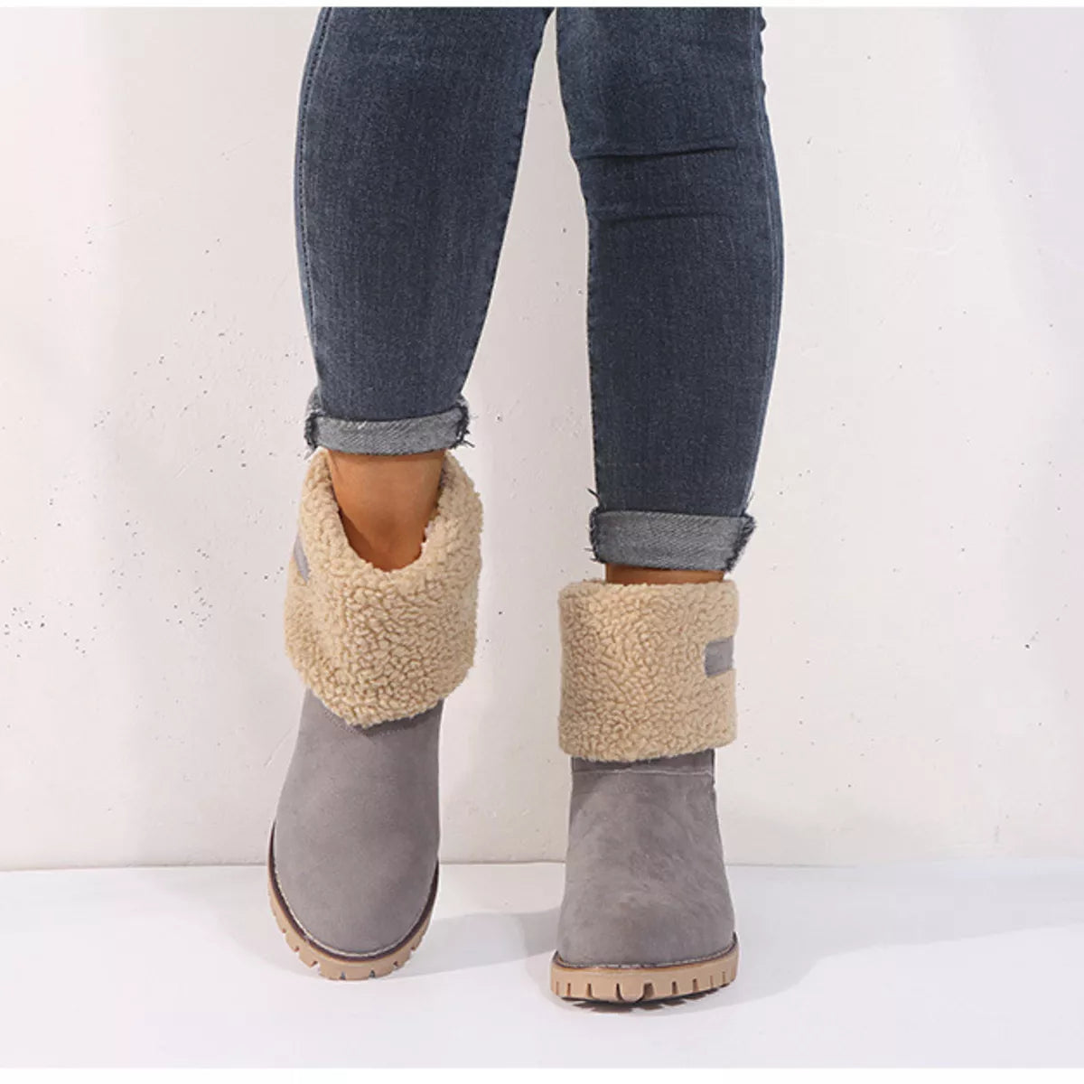 Round Toe Block Heels Boots - Dark Gray