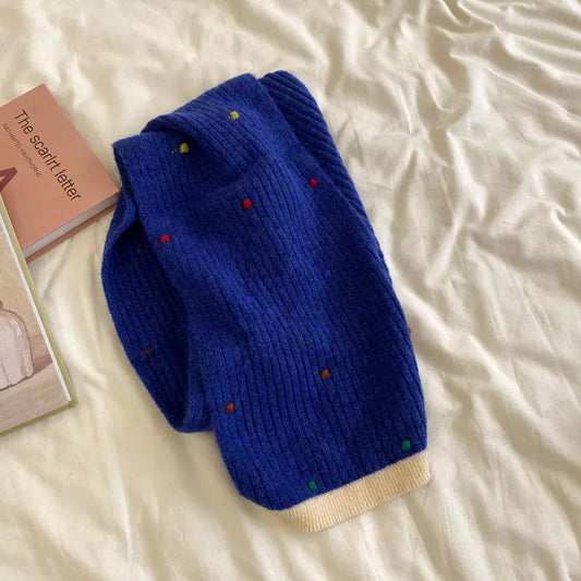 Colorful Dot Knitted Scarf - Royal Blue One Size