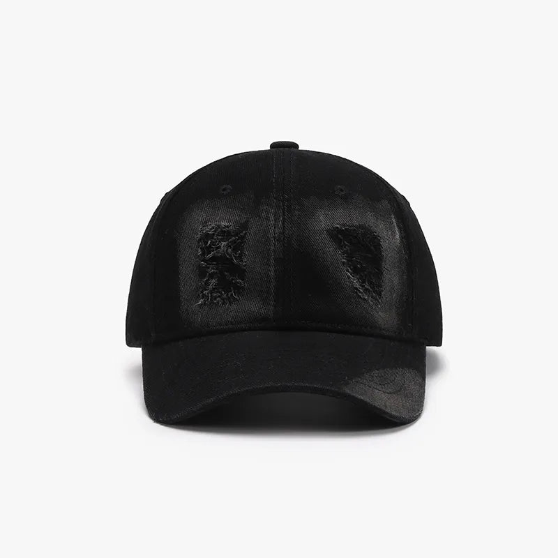 Distressed Cotton Baseball Cap - Black One Size