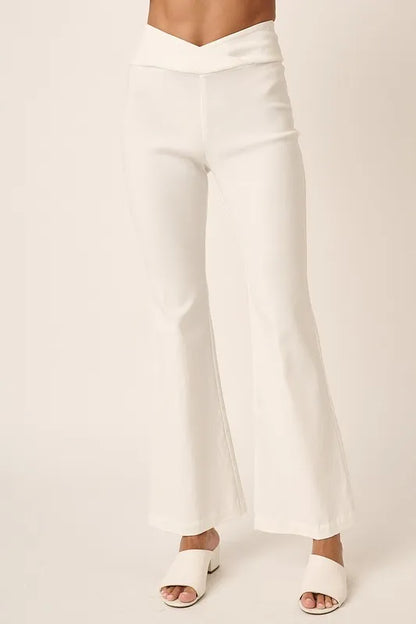 Surplice V-Waist Flare Pants - Ivory