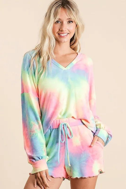 Tie Dye French Terry Top and Shorts Set - Multicolor