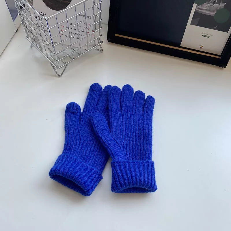 Warm Knitted Winter Gloves - Klein Blue One Size