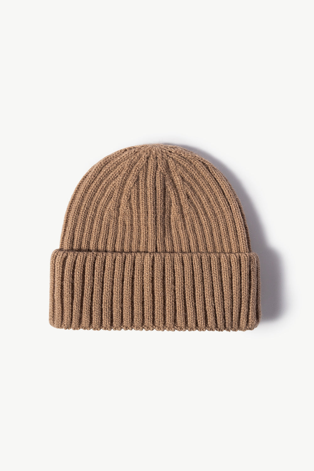 Rib-Knit Cuff Beanie - Brown One Size