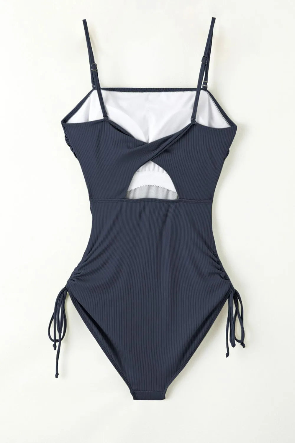 Ribbed Drawstring Sides Cutout One Piece Swimsuit -
