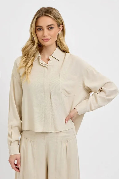 Button Down Long Sleeve Shirt - Taupe