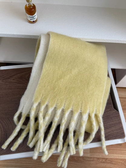 Color Block Fringe Winter Scarf -