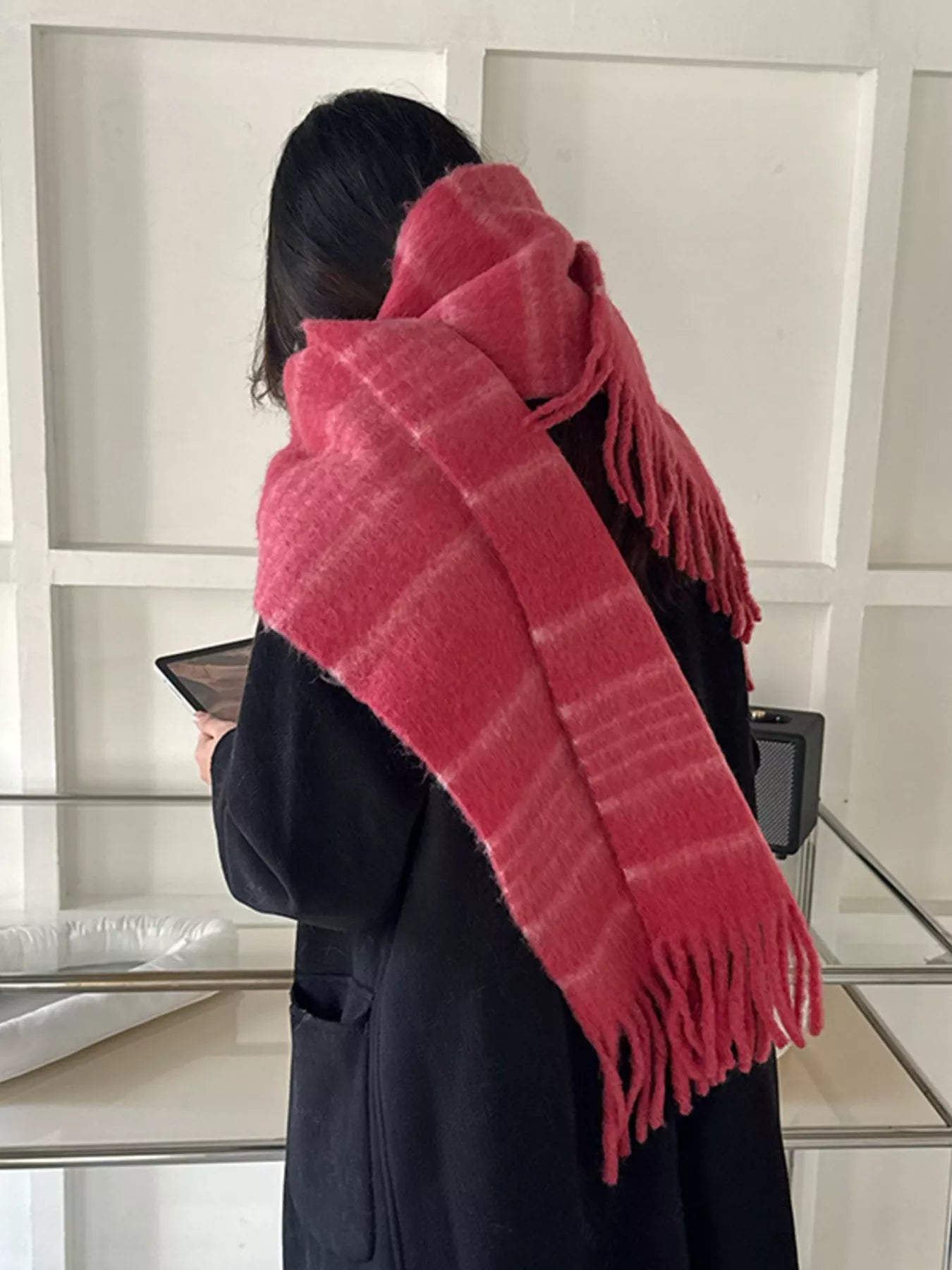 Cozy Striped Fringe Hem Scarf -