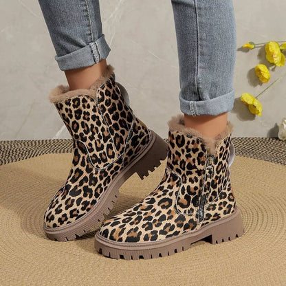 Leopard Print Fur Lined Ankle Boots - Leopard