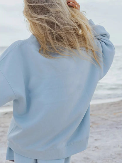 Relaxed Fit Round Neck Sweatshirt and Shorts Set -