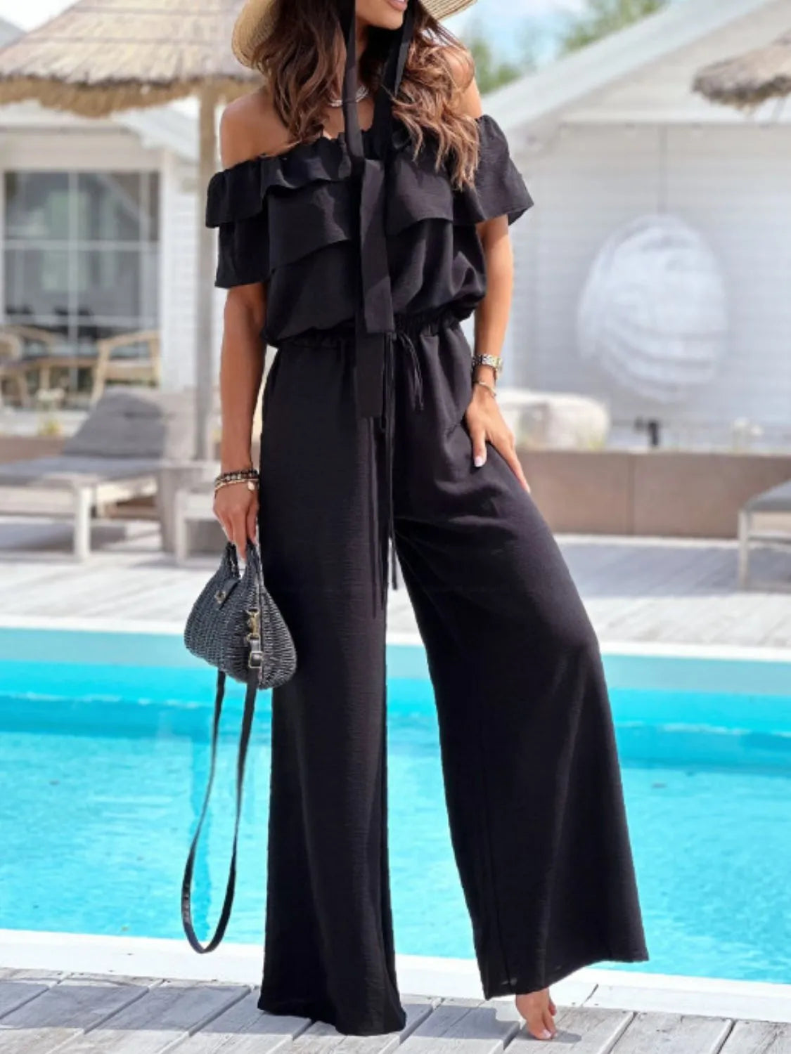 Off-Shoulder Ruffled Wide Leg Jumpsuit -