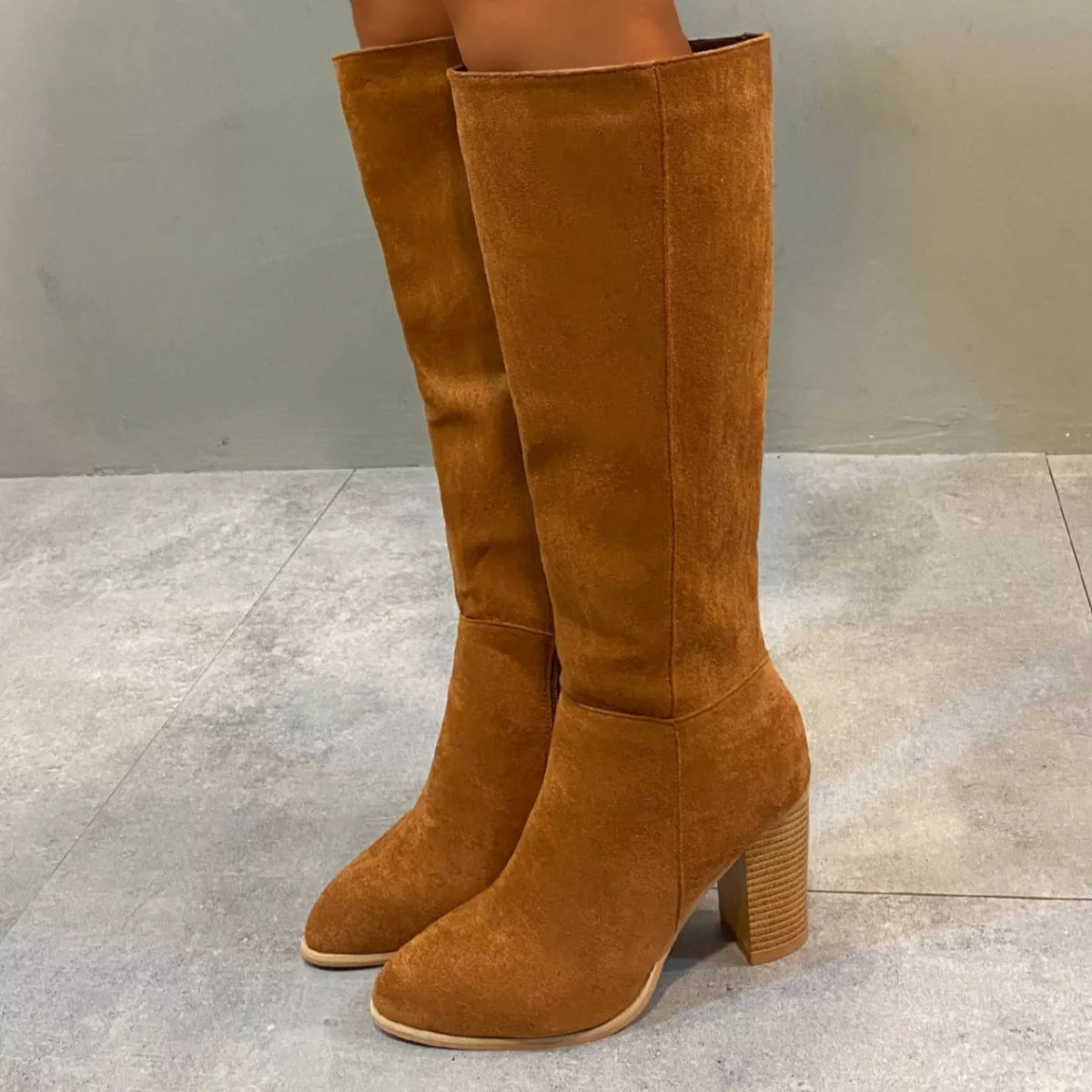 Point Toe Block Heels Boots -