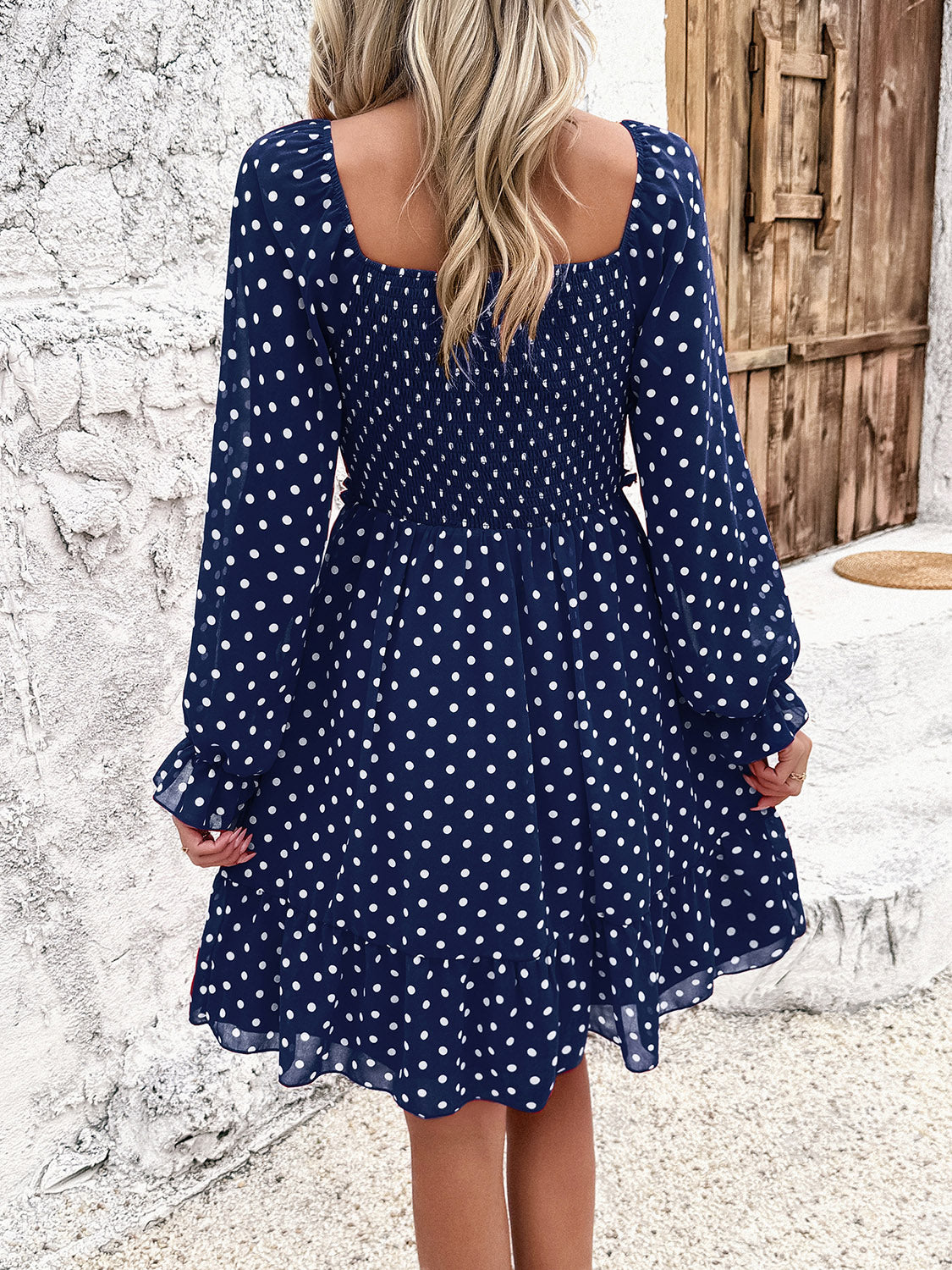 Smocked Polka Dot Long Sleeve Dress | AdoreStarr