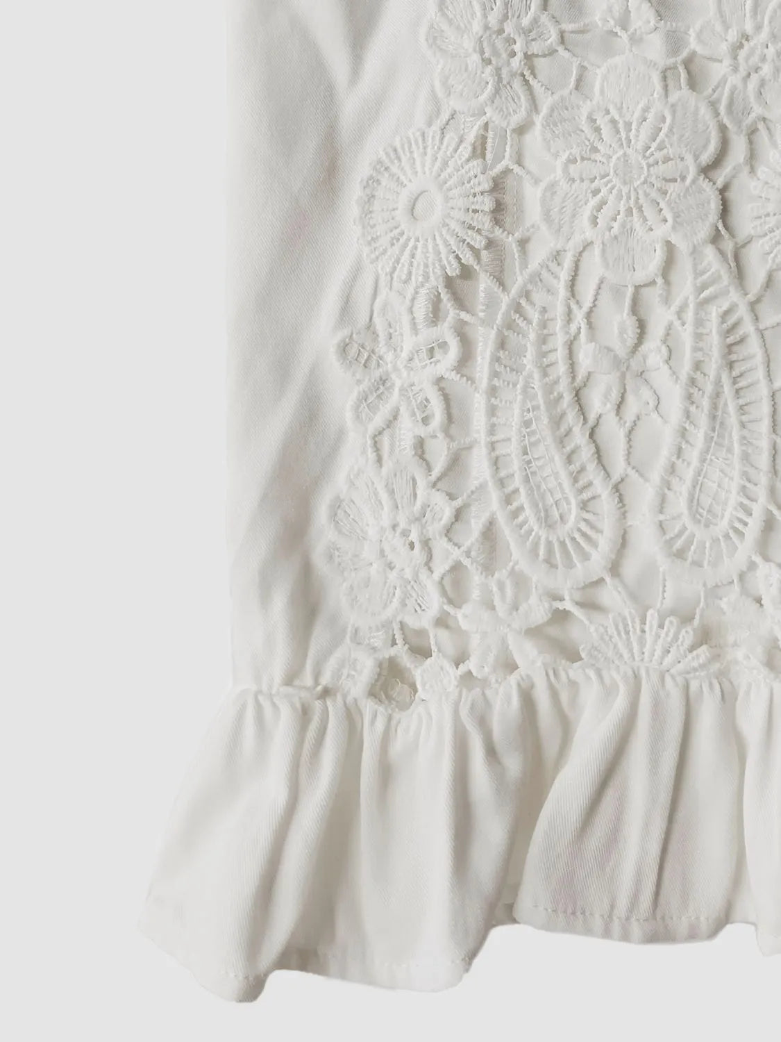 V-Neck Lace Flounce Sleeve Top - White