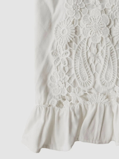 V-Neck Lace Flounce Sleeve Top - White